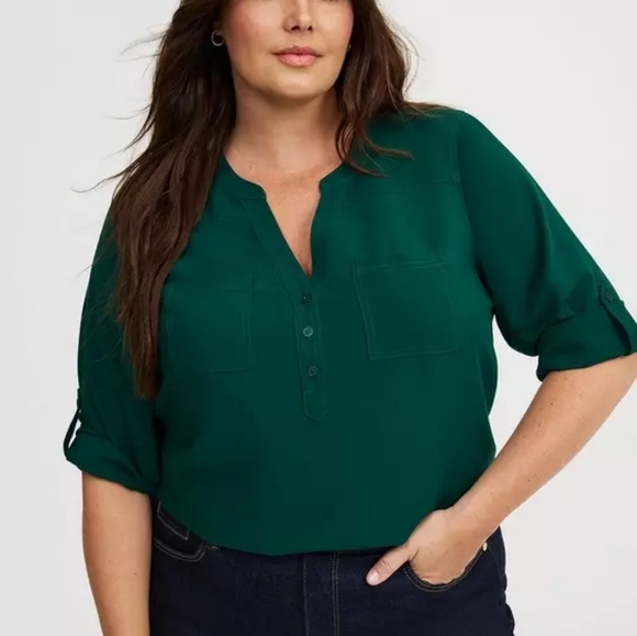 Torrid Botanical Garden Hunter Green Harper 3/4 Sleeve Tunic Top (Size 6) - Picture 9 of 16